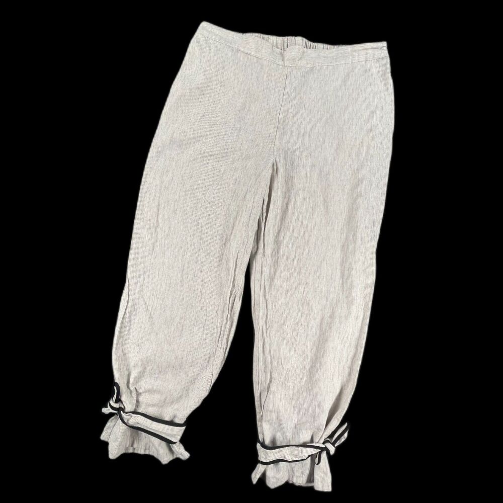 Future Collective Balloon Pants XL Linen Blend Tie Hem Beach Stripe Coastal Boho